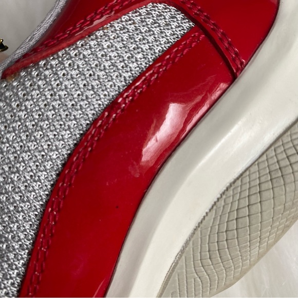 Prada America’s Cup Red Patent Leather & Silver Mesh Lace-Up Men’s Sneakers - Picture 14 of 16